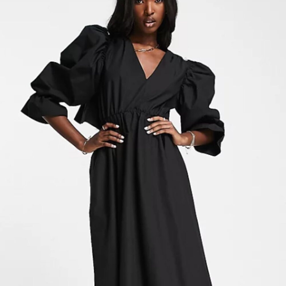 ASOS EDITION open back midi dress with puff sleeves dress Size 0